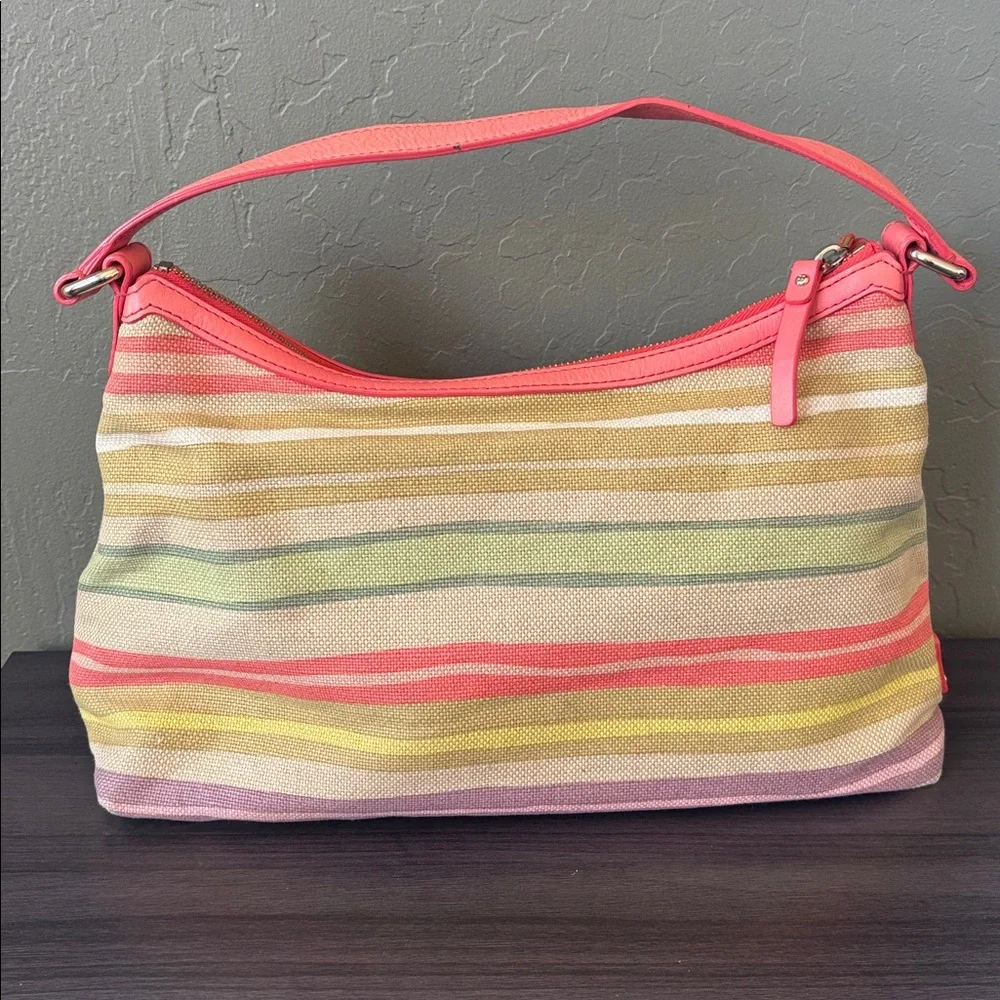 Kate Spade‎ Pastel Striped Canvas Shoulder Bag Gold Hardware